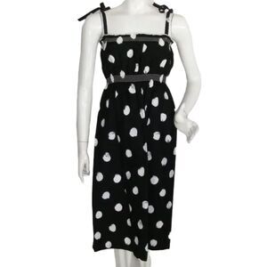 VINTAGE Summer Dress, M, Black/White polka dots, Tie Spaghetti straps, Smocked